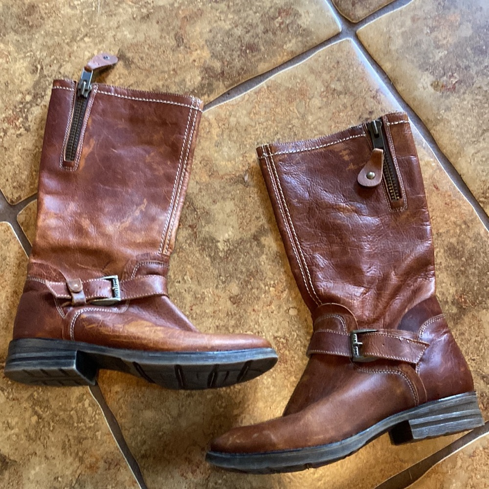 Bed Stu Distressed Brown Leather Mid Calf Moto Boots Size 8